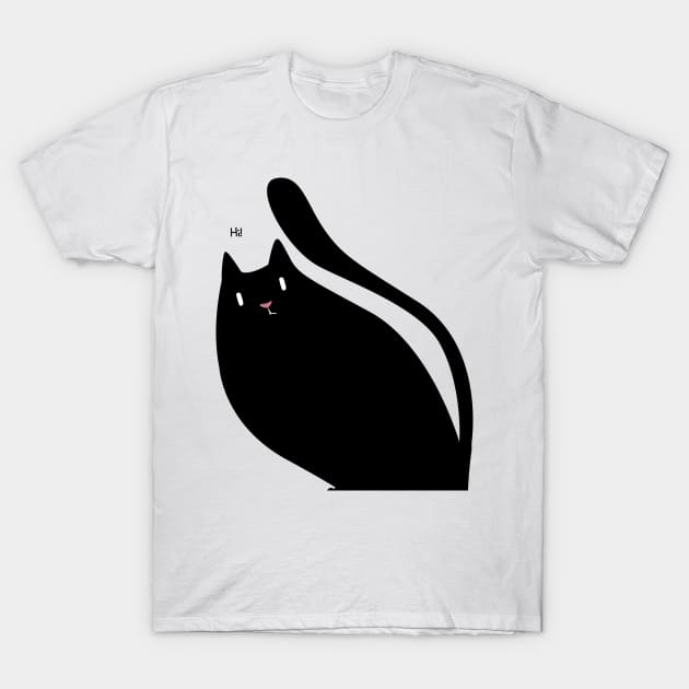 Black Cat Saying Hi! T-Shirt by ilaamen